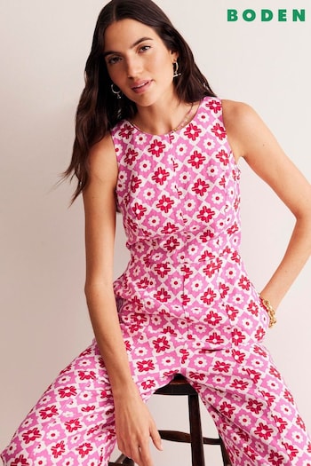 Boden Pink Petite Carla Linen Jumpsuit (E24094) | £135