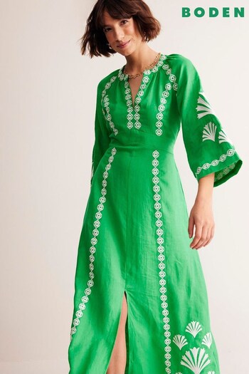 Boden Green Petite Una Linen Embroidered Dress (E24111) | £210