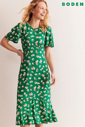 Boden Green Petite Felicity Jersey Midi Tea Dress (E24114) | £85