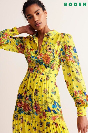 Boden Yellow Petite Occasion Maxi Shirt Dress (E24120) | £175