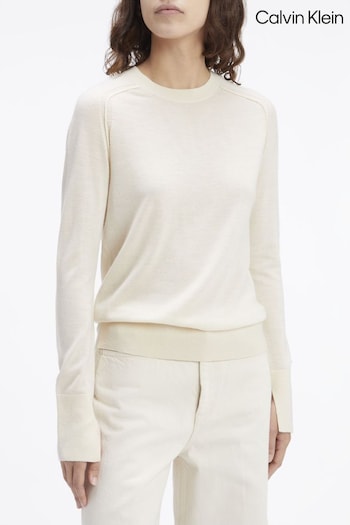 Calvin low Klein Nude Merino Wool Crew Neck Sweater (E24206) | £120