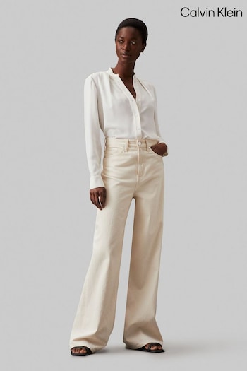 Calvin Klein Natural Collarless Long Sleeved Blouse (E24220) | £100