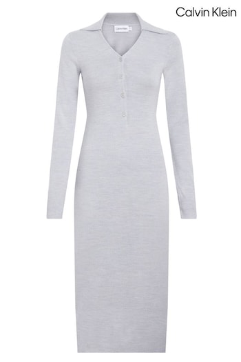 Calvin femme Klein Grey Merino Wool Button Shirt Dress (E24230) | £180