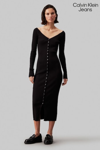 Calvin Klein Jeans Button Long Sweater Black Dress (E24332) | £120