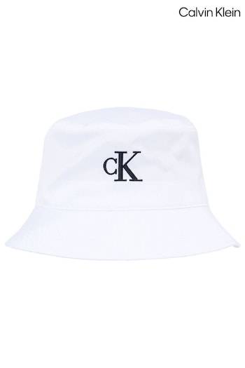Calvin Klein White Monogram Embroidered Bucket Hat (E24333) | £30
