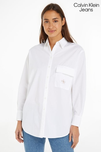 Calvin Klein Jeans Cotton Utility Long-Sleeved White Shirt (E24341) | £95
