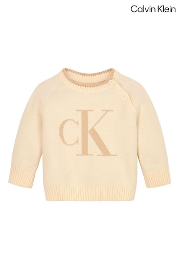 Calvin Klein Natural Fluffy Monogram Logo Sweater (E24448) | £60