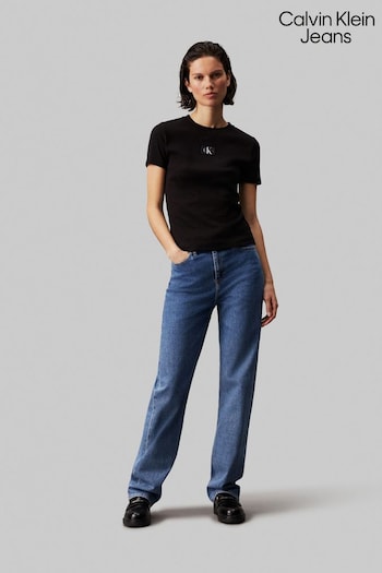 Calvin Borsellino Klein Jeans Woven Label Ribbed T-Shirt (E24452) | £40