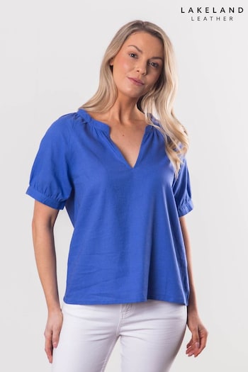 Lakeland Leather Blue Clothing Victoria Short Sleeve Linen Blend Blouse (E24486) | £30