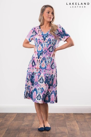 Lakeland Leather Pink Clothing Jane Ikat Print V-Neck Midi SHORTS Dress (E24493) | £40
