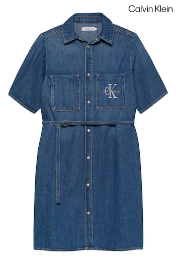 Calvin Klein Blue Denim Belted Shirt Dress (E24498) | £65