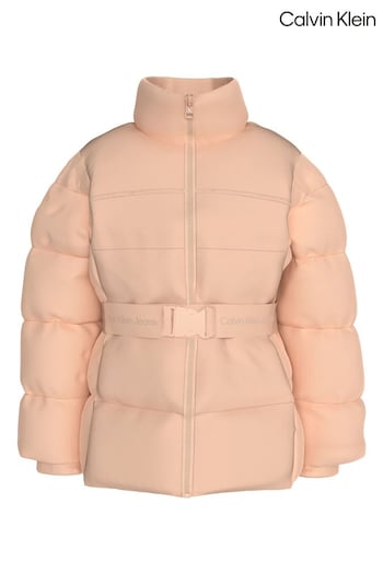 Calvin Klein Pink Logo Tape Belted Jacket (E24502) | £120