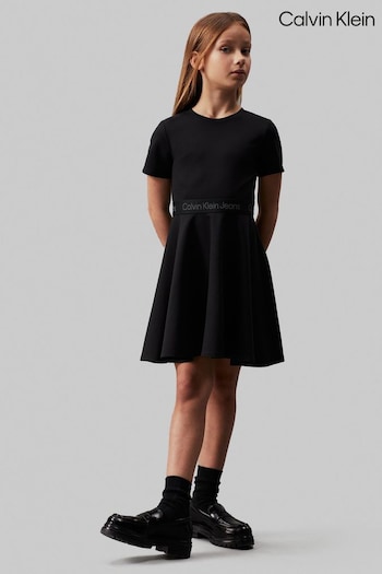 Calvin 38mm Klein Black Fit And Flared Punto Tapered Dress (E24522) | £60