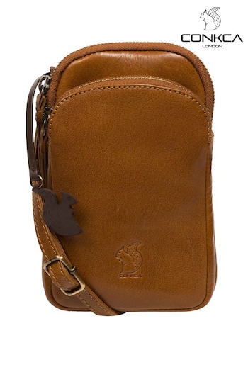Conkca 'Leia' Leather Cross-Body Phone Brown Bag (E24539) | £39