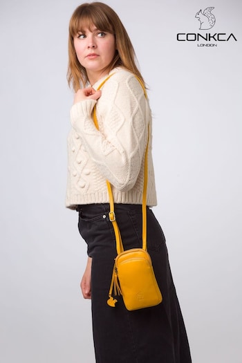 Conkca Yellow 'Leia' Leather Cross-Body Phone Bag (E24573) | £39