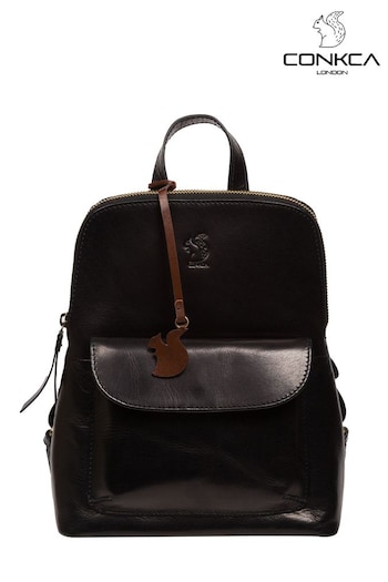 Conkca 'Kerrie' Leather Black Backpack monceau (E24577) | £59