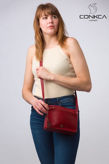 Conkca Red 'Aurora' Leather Cross-Body Bag (E24578) | £49