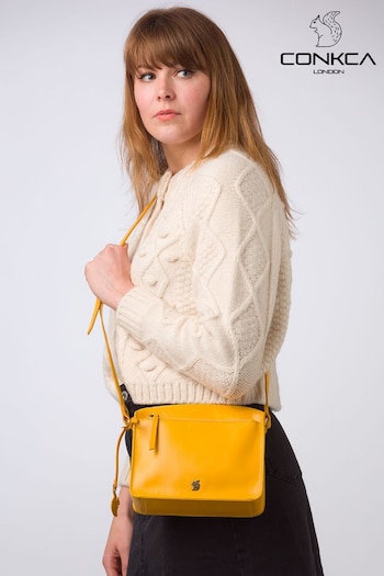 Conkca Yellow 'Aurora' Leather Cross-Body Bag (E24579) | £49