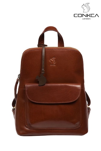 Conkca 'Kerrie' Leather Brown Backpack (E24582) | £59