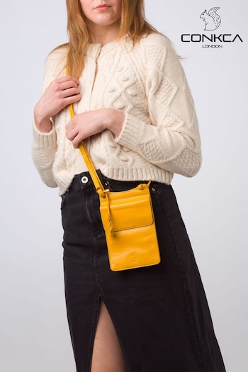 Conkca Yellow 'Milly' Leather Cross-Body Phone Bag (E24584) | £38