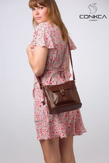 Conkca 'Carla' Leather Cross-Body Brown Bag (E24590) | £59