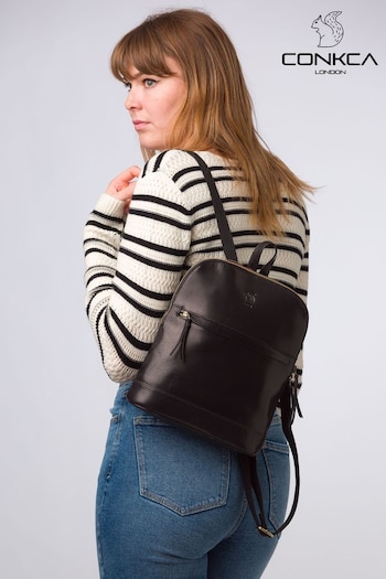 Conkca 'Amora' Leather Black Backpack (E24592) | £59