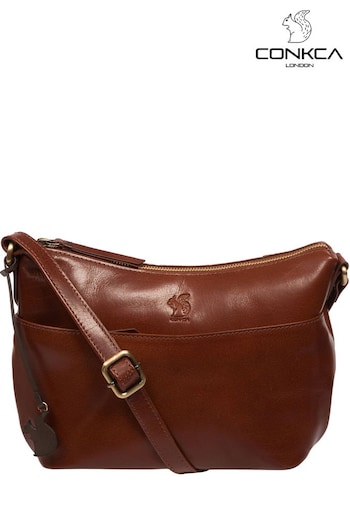Conkca 'Merill' Leather Cross-Body Brown Bag (E24594) | £55