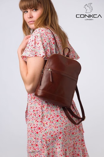 Conkca 'Amora' Leather Brown Backpack monceau (E24597) | £59