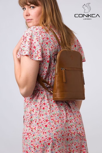 Conkca 'Amora' Leather Brown Backpack (E24598) | £59