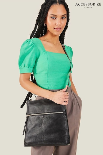 Accessorize Leather Large Messenger Black Bag (E24622) | £45