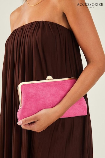 Accessorize Pink Curved Suedette Clip Frame Clutch Bag (E24647) | £25