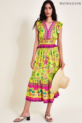 Monsoon Green Vita Floral Dress (E24948) | £80