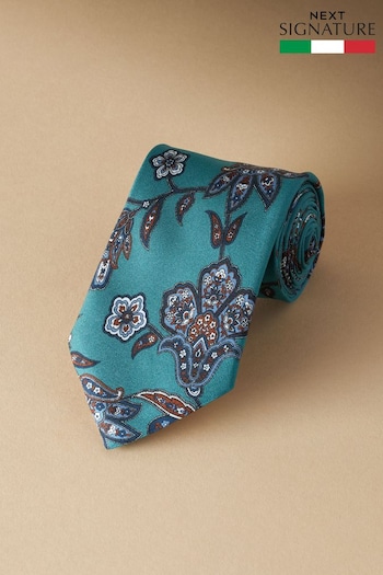 Teal Blue Paisley Signature Made In Italy Design Tie (E25009) | £30