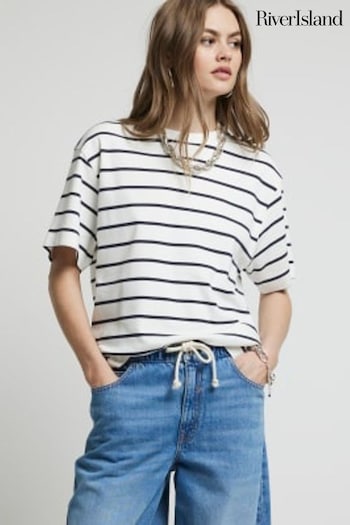 River Island White Stripe Boyfriend T-Shirt (E25010) | £22