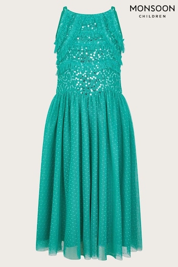 Monsoon Green Ruffle Sequin Truth Dress (E25164) | £48
