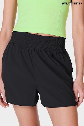 Sweaty Betty Black Relay Unlined Shell Shorts organic-cotton (E25338) | £45
