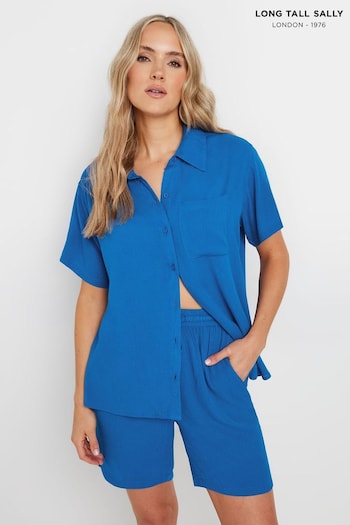 Long Tall Sally Blue Crinkle Short Sleeve Shirt (E25618) | £23