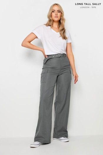 Long Tall Sally Grey Belted Wide Leg trousers box-pleat (E25641) | £37