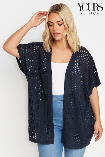 Yours Curve Blue Dark Crochet Boxy Cover-Up (E25664) | £29