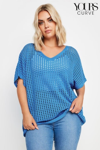 Yours Curve Blue Crochet Boxy Cover-Up (E25665) | £24