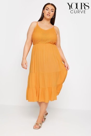 Yours Curve Orange Limited Crochet Crinkle Midaxi Dress (E25681) | £31