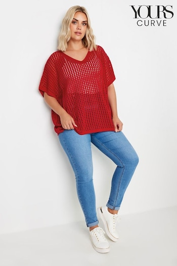 Yours Curve Red Crochet Boxy Cover-Up (E25705) | £24