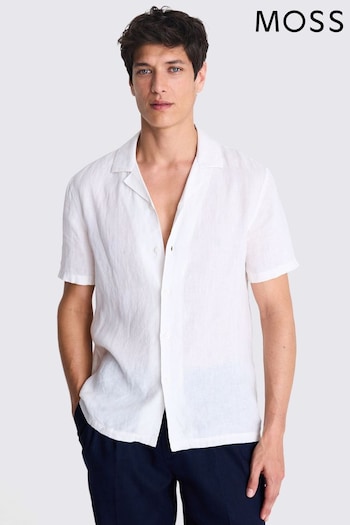MOSS Tailored Fit Linen Cuban Collar White Shirt (E25714) | £55