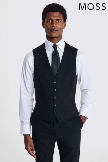 MOSS Tailored Fit Half Lined Black Waistcoat (E25717) | £130