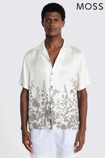 MOSS Natural Taupe Floral Print Cuban Collar Shirt (E25722) | £50