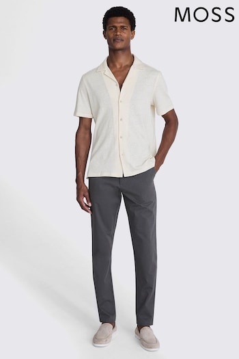 MOSS Linen Blend Knitted Cuban Collar White Shirt (E25726) | £60