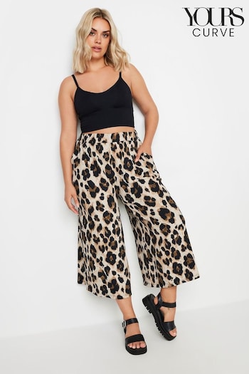 Yours Curve Brown Textured Leopard Print Midaxi Culottes (E25746) | £27