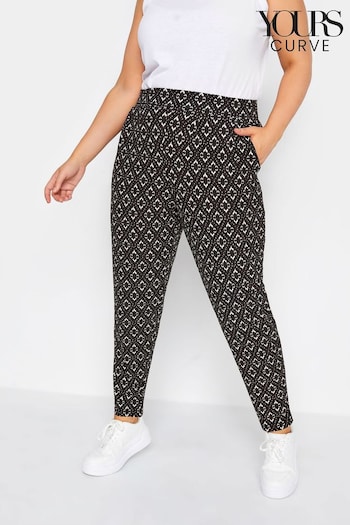Yours Curve Black Abstract Double Pleated Harem Trousers (E25779) | £27