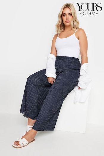 Yours Curve Blue Textured Wide Leg base trousers (E25793) | £27