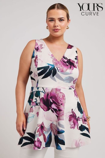 Yours Curve Pink Floral Peplum Top (E25806) | £39